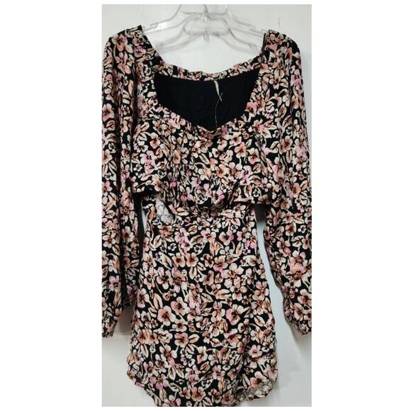 New Free People Jael  Boho Floral Printed Mini Dress $128 MEDIUM Black - Picture 6 of 8
